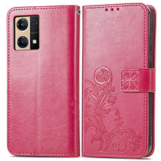 Funda de Cuero Cartera con Soporte Flores Carcasa para Oppo F21s Pro 4G Rojo