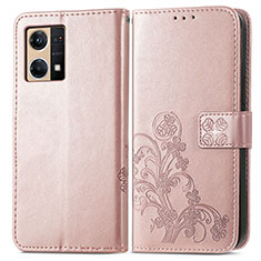 Funda de Cuero Cartera con Soporte Flores Carcasa para Oppo F21s Pro 4G Rosa