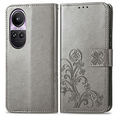 Funda de Cuero Cartera con Soporte Flores Carcasa para Oppo Reno10 5G Gris