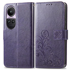 Funda de Cuero Cartera con Soporte Flores Carcasa para Oppo Reno10 5G Morado