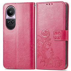 Funda de Cuero Cartera con Soporte Flores Carcasa para Oppo Reno10 Pro 5G Rosa Roja