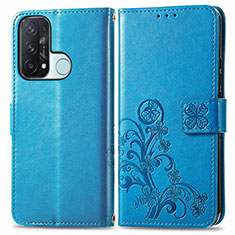 Funda de Cuero Cartera con Soporte Flores Carcasa para Oppo Reno5 A Azul