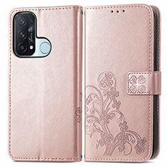 Funda de Cuero Cartera con Soporte Flores Carcasa para Oppo Reno5 A Rosa