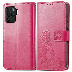 Funda de Cuero Cartera con Soporte Flores Carcasa para Oppo Reno5 Lite Rojo