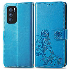 Funda de Cuero Cartera con Soporte Flores Carcasa para Oppo Reno6 Pro 5G India Azul