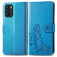 Funda de Cuero Cartera con Soporte Flores Carcasa para Oppo Reno6 Z 5G Azul