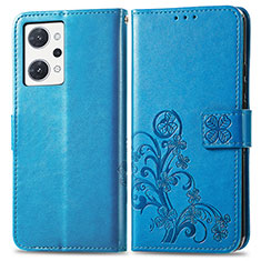 Funda de Cuero Cartera con Soporte Flores Carcasa para Oppo Reno7 A Azul