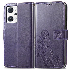 Funda de Cuero Cartera con Soporte Flores Carcasa para Oppo Reno7 A Morado