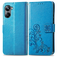 Funda de Cuero Cartera con Soporte Flores Carcasa para Realme 10 Pro 5G Azul