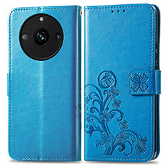 Funda de Cuero Cartera con Soporte Flores Carcasa para Realme 11 Pro+ Plus 5G Azul