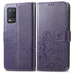 Funda de Cuero Cartera con Soporte Flores Carcasa para Realme 8 5G Morado