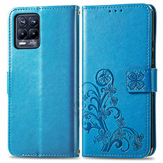 Funda de Cuero Cartera con Soporte Flores Carcasa para Realme 8 Pro Azul