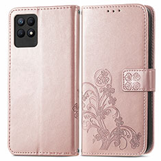 Funda de Cuero Cartera con Soporte Flores Carcasa para Realme 8i Oro Rosa