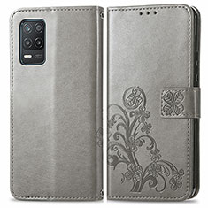 Funda de Cuero Cartera con Soporte Flores Carcasa para Realme 8s 5G Gris