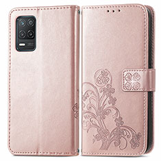 Funda de Cuero Cartera con Soporte Flores Carcasa para Realme 8s 5G Oro Rosa