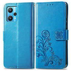 Funda de Cuero Cartera con Soporte Flores Carcasa para Realme 9 4G Azul