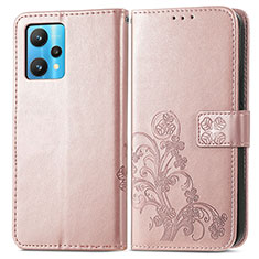 Funda de Cuero Cartera con Soporte Flores Carcasa para Realme 9 4G Oro Rosa