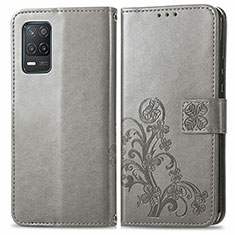 Funda de Cuero Cartera con Soporte Flores Carcasa para Realme 9 5G India Gris