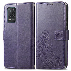 Funda de Cuero Cartera con Soporte Flores Carcasa para Realme 9 5G India Morado