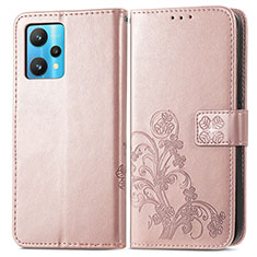 Funda de Cuero Cartera con Soporte Flores Carcasa para Realme 9 5G Oro Rosa