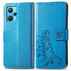 Funda de Cuero Cartera con Soporte Flores Carcasa para Realme 9 Pro 5G Azul