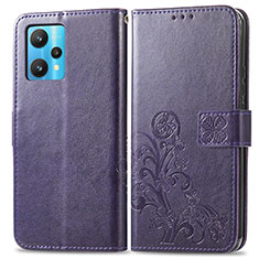 Funda de Cuero Cartera con Soporte Flores Carcasa para Realme 9 Pro 5G Morado