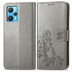 Funda de Cuero Cartera con Soporte Flores Carcasa para Realme 9 Pro+ Plus 5G Gris