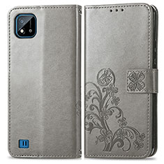 Funda de Cuero Cartera con Soporte Flores Carcasa para Realme C20 Gris