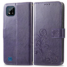 Funda de Cuero Cartera con Soporte Flores Carcasa para Realme C20 Morado