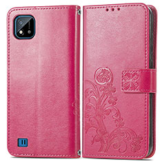 Funda de Cuero Cartera con Soporte Flores Carcasa para Realme C20A Rosa Roja