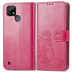 Funda de Cuero Cartera con Soporte Flores Carcasa para Realme C21Y Rosa Roja