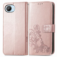 Funda de Cuero Cartera con Soporte Flores Carcasa para Realme C30 Oro Rosa