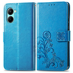 Funda de Cuero Cartera con Soporte Flores Carcasa para Realme C33 (2023) Azul