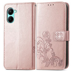 Funda de Cuero Cartera con Soporte Flores Carcasa para Realme C33 (2023) Oro Rosa