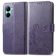 Funda de Cuero Cartera con Soporte Flores Carcasa para Realme C33 Morado