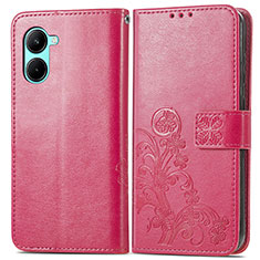 Funda de Cuero Cartera con Soporte Flores Carcasa para Realme C33 Rosa Roja