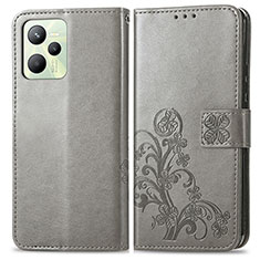 Funda de Cuero Cartera con Soporte Flores Carcasa para Realme C35 Gris