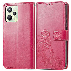 Funda de Cuero Cartera con Soporte Flores Carcasa para Realme C35 Rosa Roja