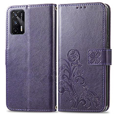 Funda de Cuero Cartera con Soporte Flores Carcasa para Realme GT 5G Morado