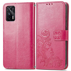 Funda de Cuero Cartera con Soporte Flores Carcasa para Realme GT 5G Rosa Roja