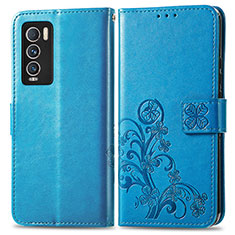 Funda de Cuero Cartera con Soporte Flores Carcasa para Realme GT Master Explorer 5G Azul