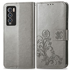 Funda de Cuero Cartera con Soporte Flores Carcasa para Realme GT Master Explorer 5G Gris