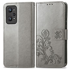 Funda de Cuero Cartera con Soporte Flores Carcasa para Realme GT Neo 3T 5G Gris