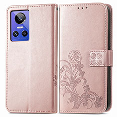 Funda de Cuero Cartera con Soporte Flores Carcasa para Realme GT Neo3 5G Oro Rosa