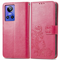 Funda de Cuero Cartera con Soporte Flores Carcasa para Realme GT Neo3 5G Rosa Roja