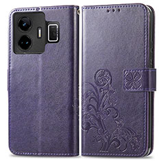 Funda de Cuero Cartera con Soporte Flores Carcasa para Realme GT Neo5 240W 5G Morado