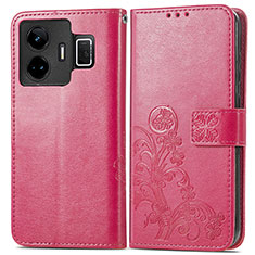 Funda de Cuero Cartera con Soporte Flores Carcasa para Realme GT Neo5 240W 5G Rosa Roja