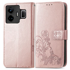 Funda de Cuero Cartera con Soporte Flores Carcasa para Realme GT Neo5 5G Oro Rosa