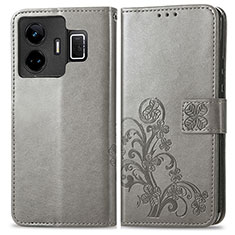 Funda de Cuero Cartera con Soporte Flores Carcasa para Realme GT Neo6 5G Gris