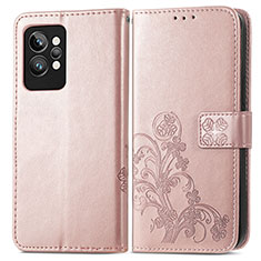 Funda de Cuero Cartera con Soporte Flores Carcasa para Realme GT2 Pro 5G Oro Rosa